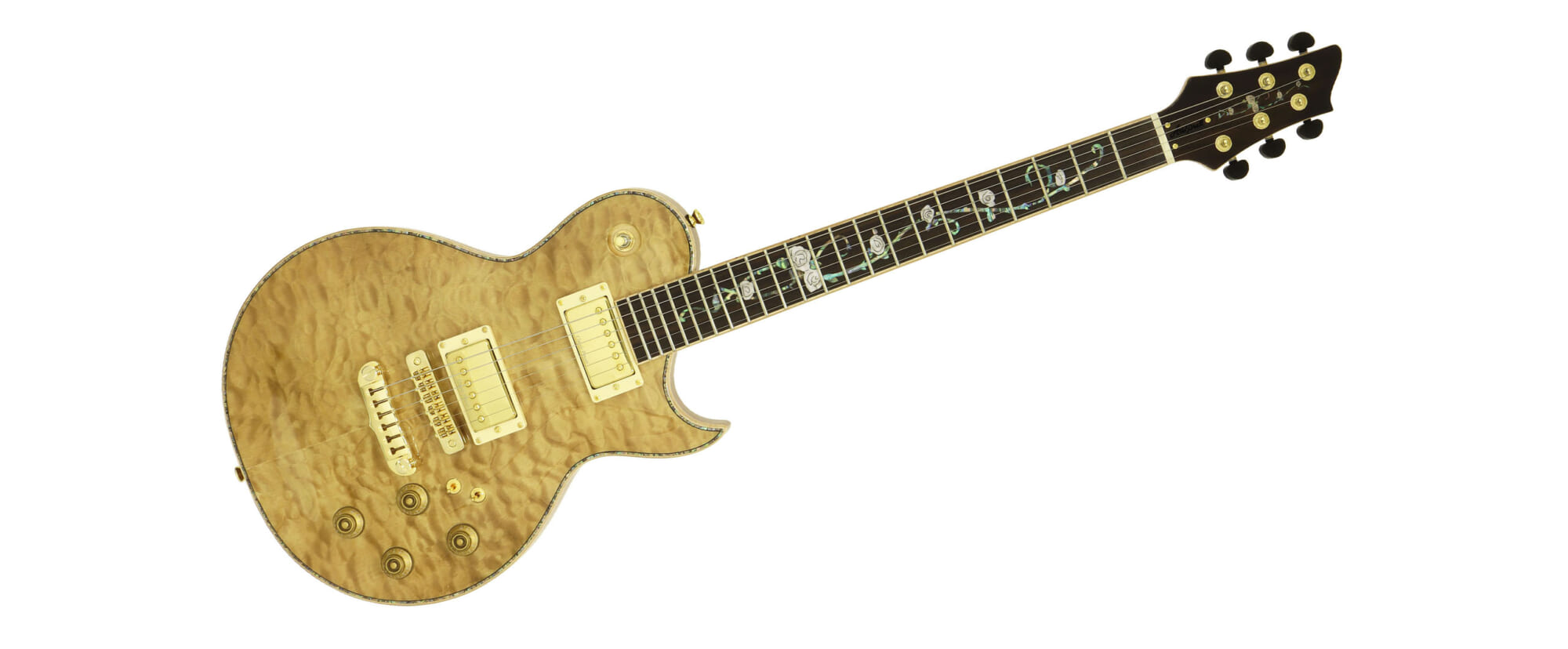 薔薇模様のインレイをあしらった美しいエレキ・ギターAria Pro II PE-780