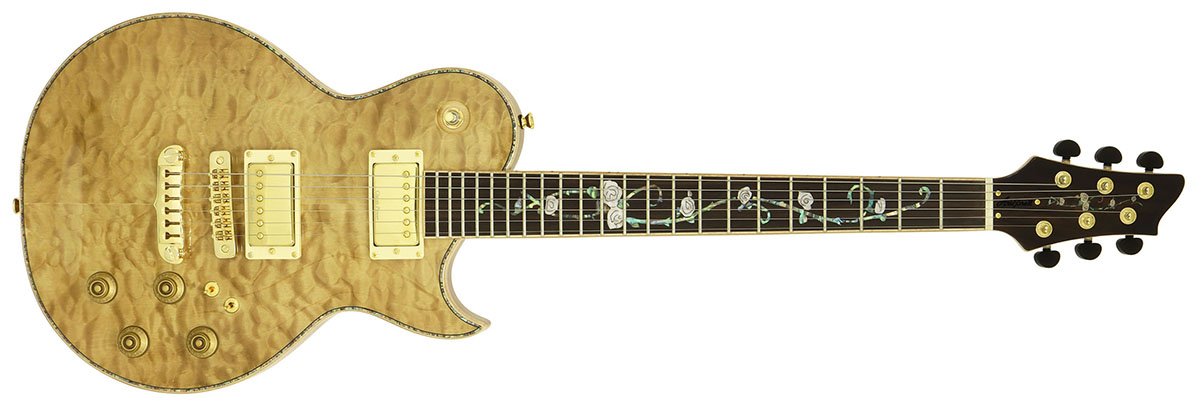 薔薇模様のインレイをあしらった美しいエレキ・ギターAria Pro II PE