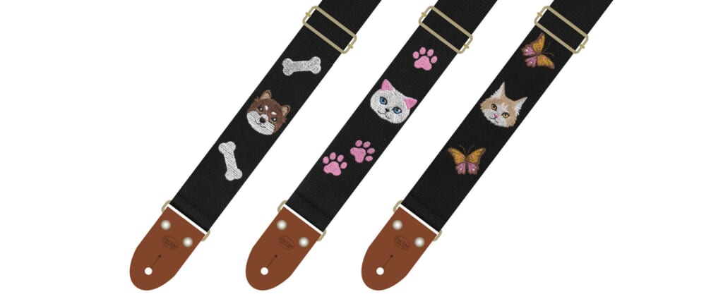 かわいい犬と猫の刺繍付きギター・ストラップがLive Lineより発売
