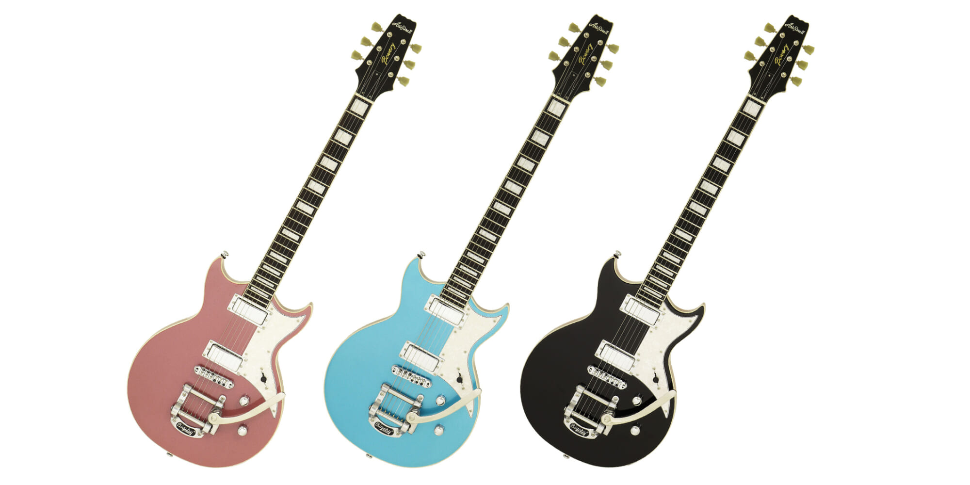 Aria Pro IIより、軽量なチェンバー・ボディとビグスビーのトレモロが魅力のエレキ・ギター“212-MK2”が登場