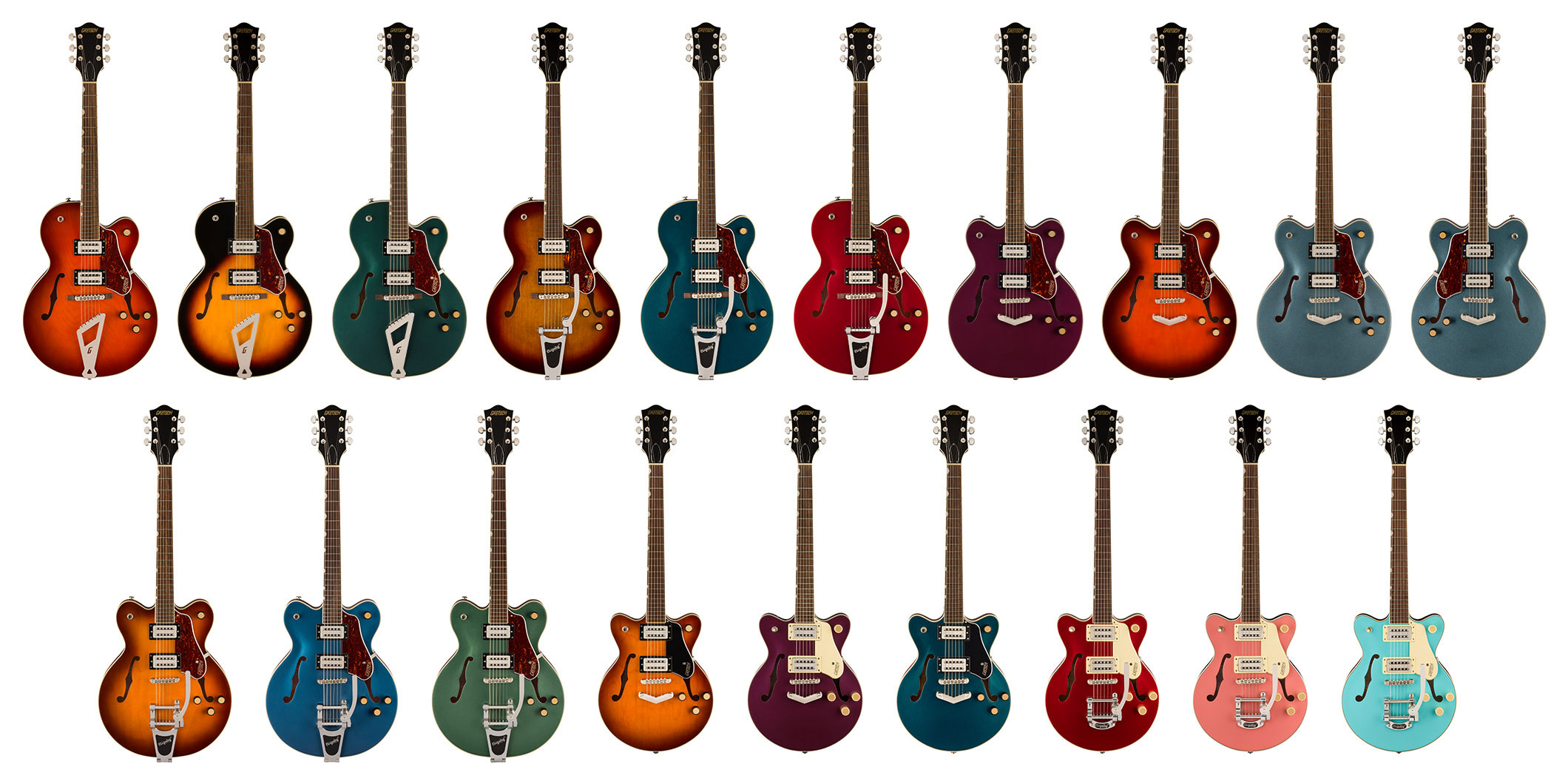 グレッチのStreamlinerコレクションより、仕様を刷新したホロウ／セミ・ホロウ・ギターが7モデル登場