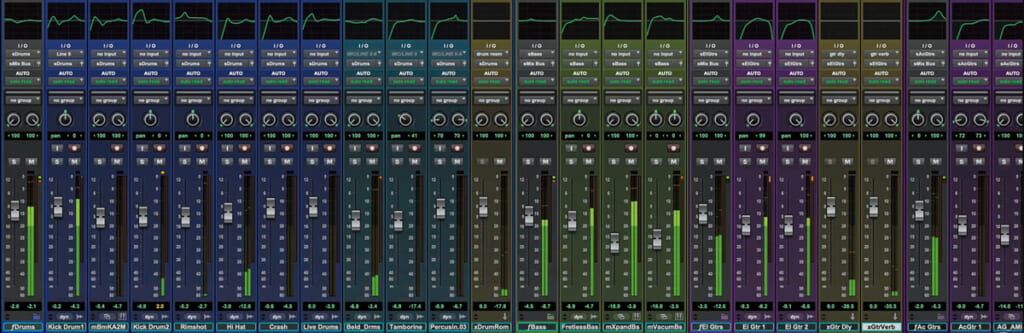 AVID Pro Toolsのミキサー画面