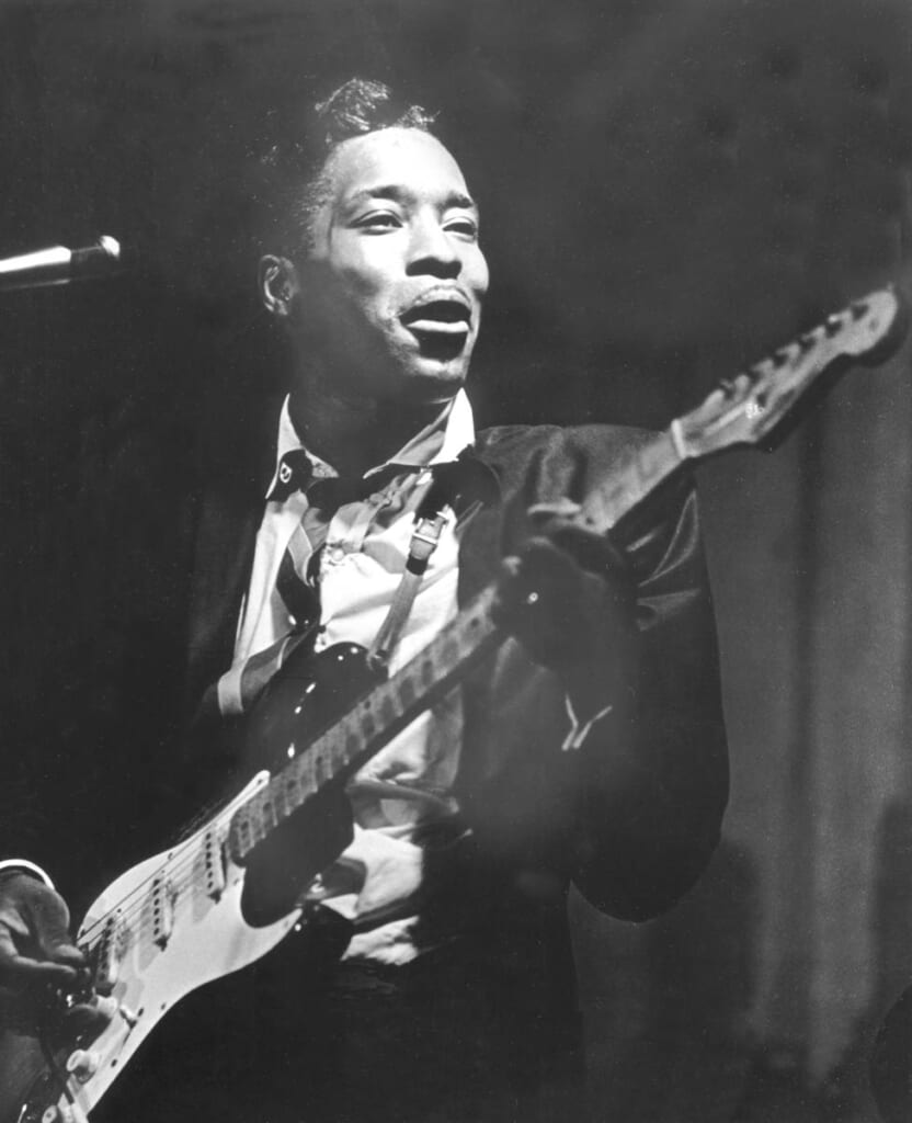 Blues musician Buddy Guy performs circa 1960.  (Photo by Michael Ochs Archives/Getty Images)