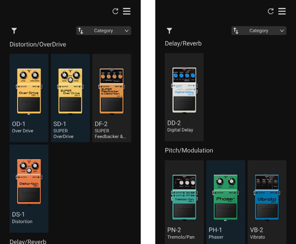 専用アプリBOSS Effect Loaderの画面
