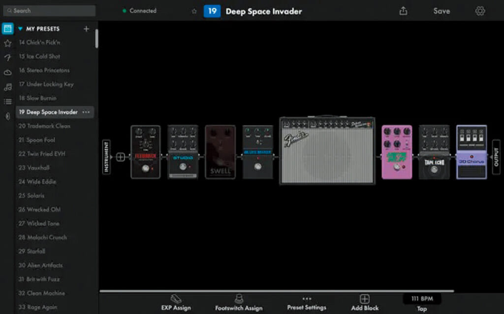 Tone Master Pro Controlアプリの画面