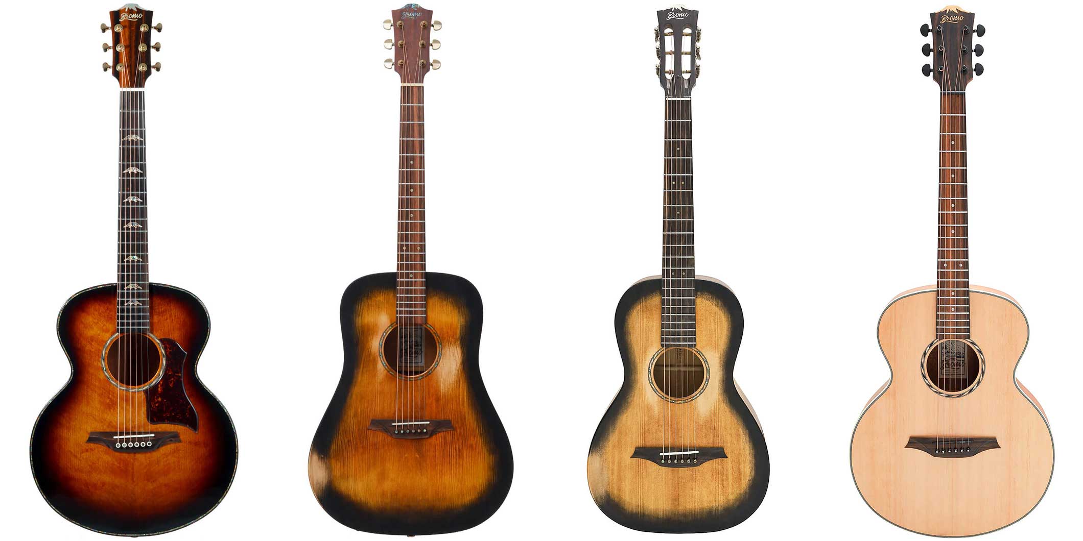 Bromo Guitars、手に取りやすく個性的な4モデルのアコースティック・ギターをリリース