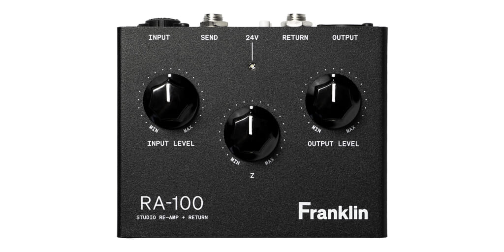 Franklin Audioより、リアンプリファー／DI／プリアンプ機能を兼ね備えたペダル型デバイス、“RA-100”が登場