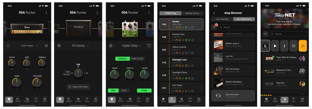 TONEX Controlアプリの各画面