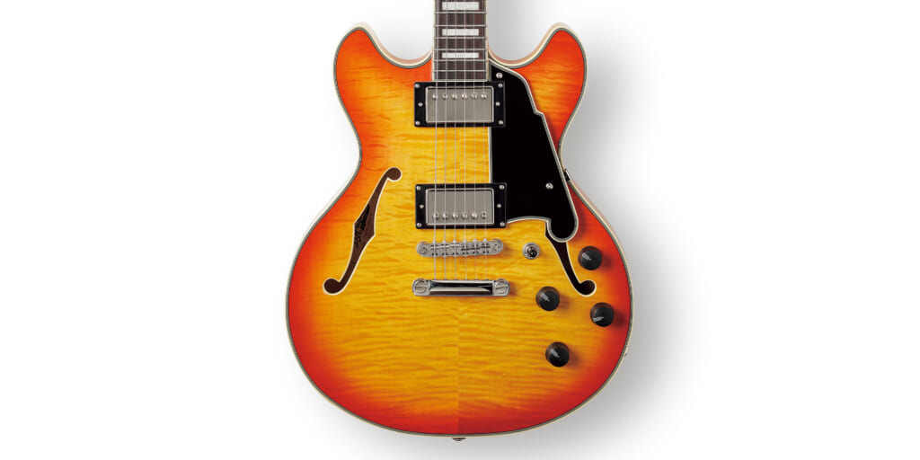 D’ANGELICO／PREMIER MINI DC XT HONEY BURST〜ディアンジェリコのセミ・ホロウ・モデルが小ぶりサイズ＆手頃な価格で登場