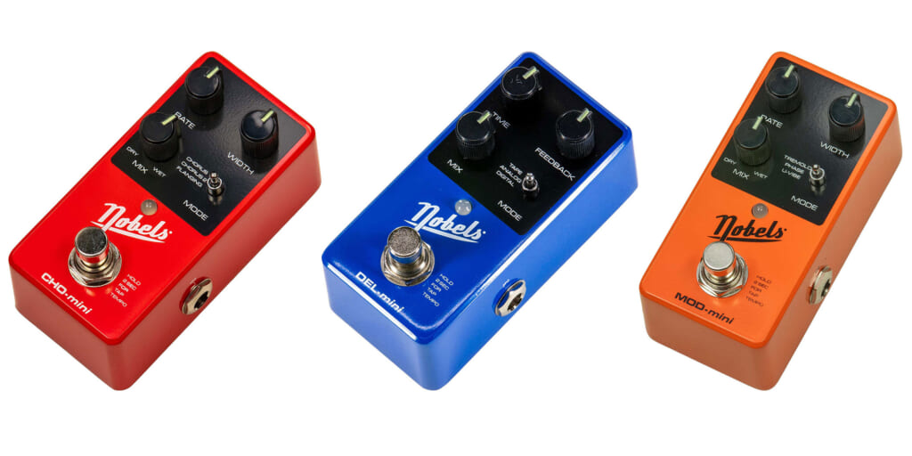 Nobels、ミニ・サイズのステレオ空間系ペダル3種を国内発売コーラス、ディレイ、モジュレーションの3タイプ