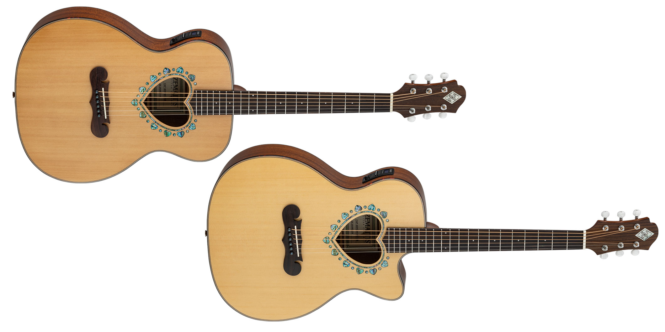 ゼマイティスのハート形サウンド・ホールのエレアコ“CAF-90”に、新色の“ナチュラル・カラー”が登場