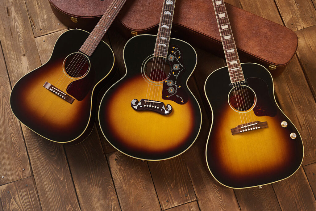 左から、LG-2 50s Original、SJ-200 60s Original、J-160E Original。