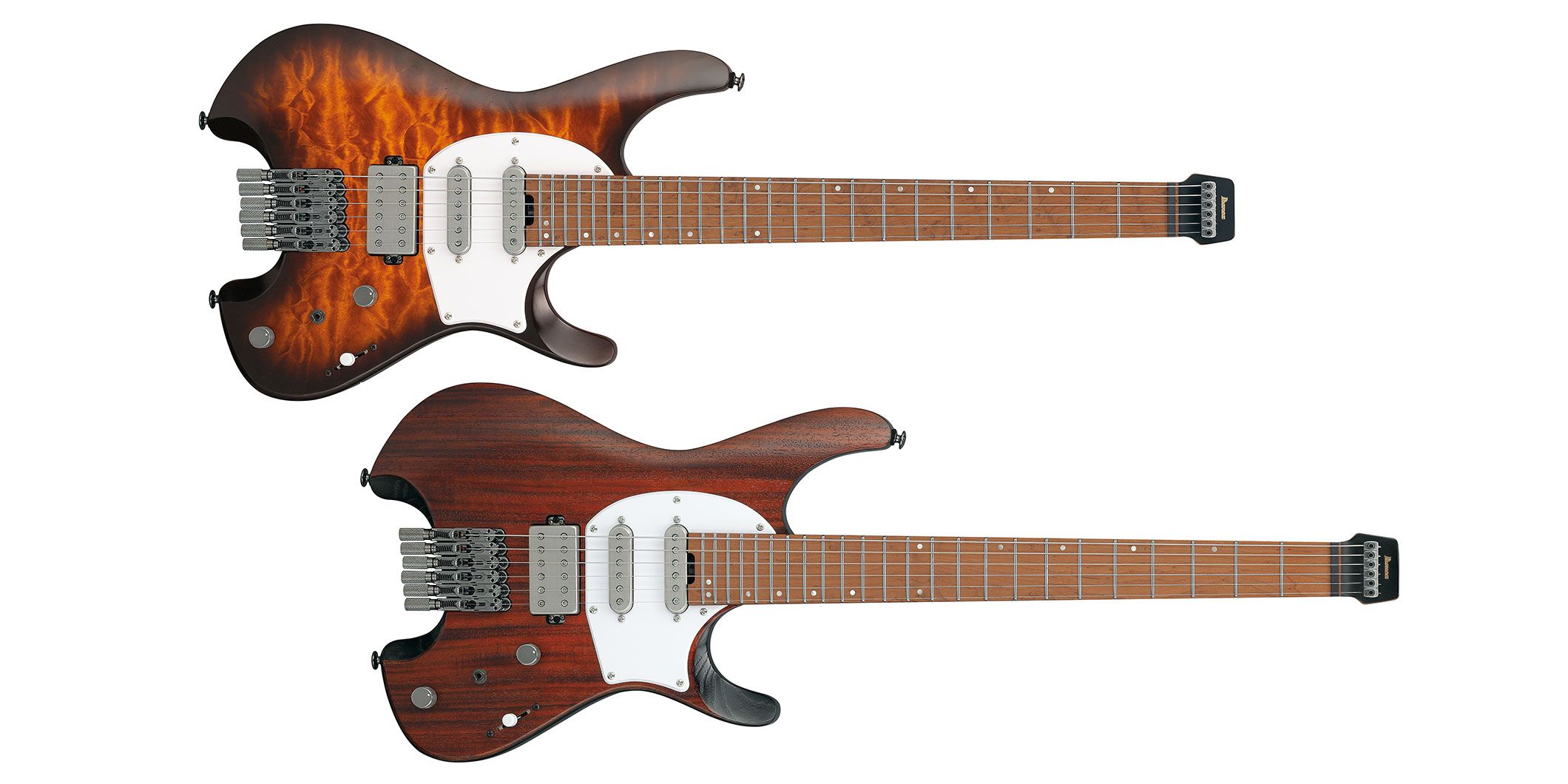 Ibanezのヘッドレス・ギター“Q”シリーズに、銘木ボディ・トップをあしらったSPOTモデル2種が追加