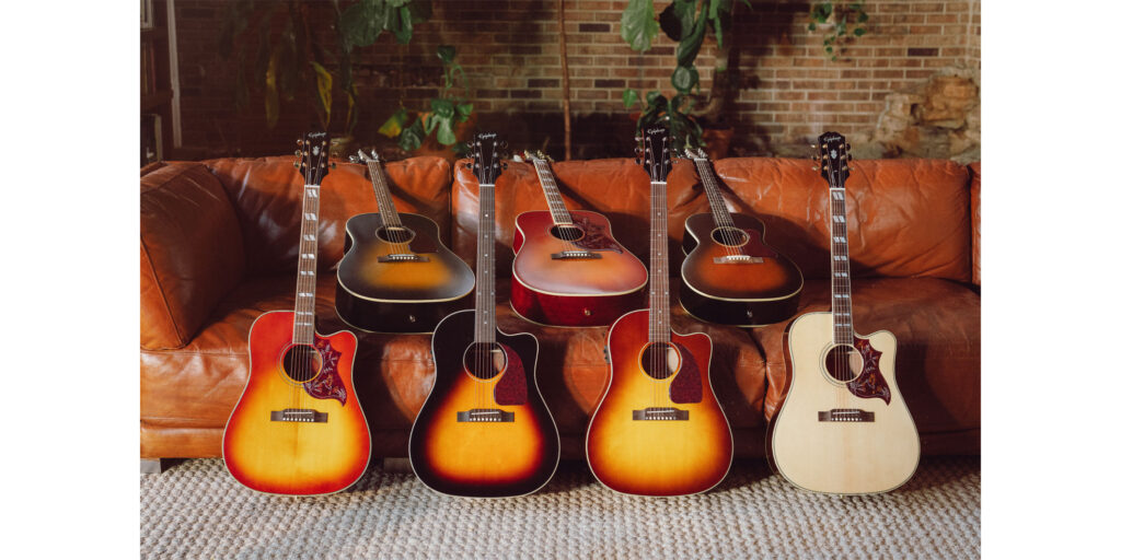 エピフォンのInspired By Gibsonコレクションより、アップグレードされた2026年版のアコースティック・ギターが5モデル登場
