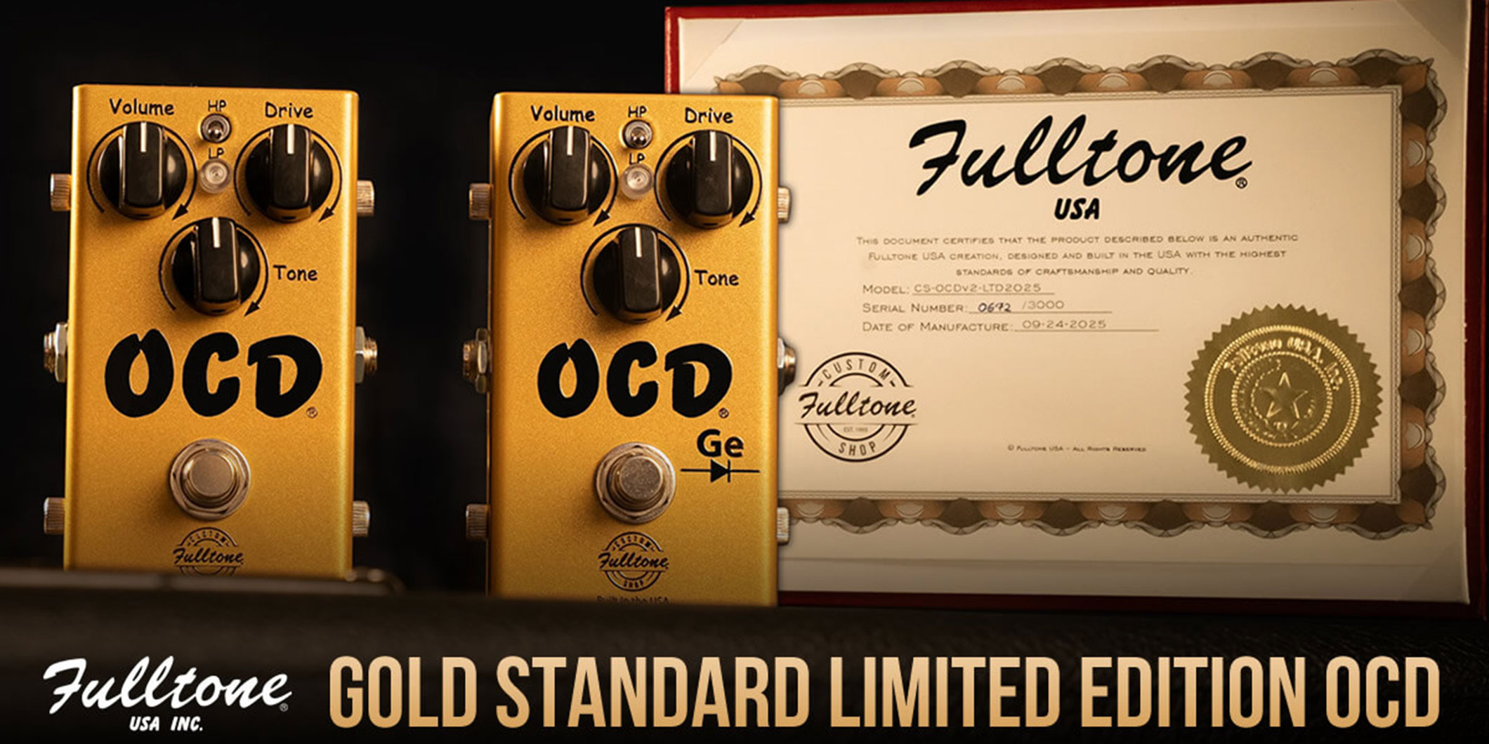 Fulltoneの定番オーバードライブ／ディストーション“OCD V2”と“OCD GE”にゴールド筐体の限定版が登場