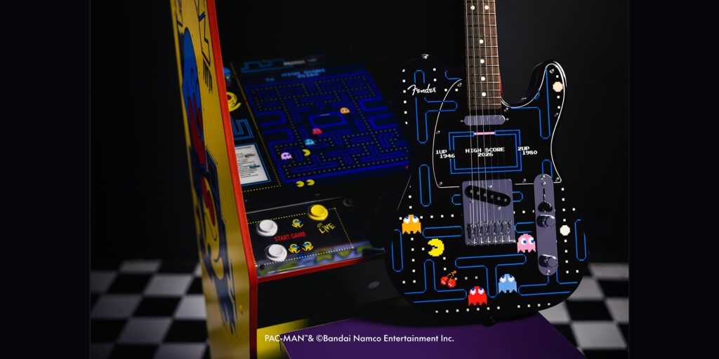 フェンダーとバンダイナムコエンターテインメントが、“Fender x PAC-MANコレクション”を発表